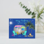 Postale Carte de Noël thème camping tropical (Debout devant)