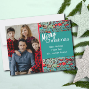 Postale Carte de Noël verte et rouge avec photo