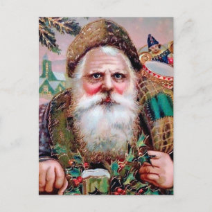 Postale Carte de Noël vintage avec visage effrayant du Pèr