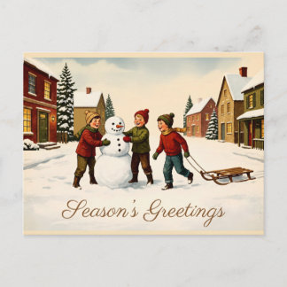 Postale Carte de Noël vintage bonhomme de neige