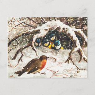 Postale Carte de Noël vintage de l'ère victorienne, Oiseau