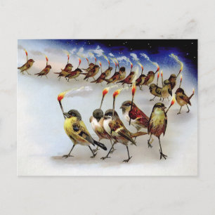 Postale Carte de Noël vintage d'un groupe d'oiseaux de Noë
