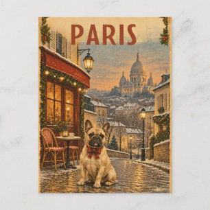 Postale Carte de Noël vintage Paris Frenchie