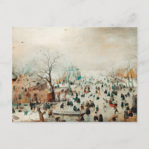 Postale Carte de Noël Vintage   Patinage sur glace sur le 