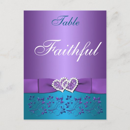 Postale Carte de nom de la table de couleur violet, Turquo (Devant)