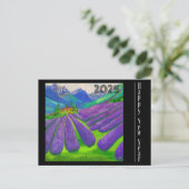 Postale Carte de Nouvel An champs de lavande devant la mon (Debout devant)