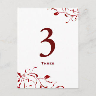 Postale Carte de numéro de la table rouge et blanche de la
