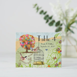 Postale Carte de numéro de mariage Fleur Arbre Oiseaux & C