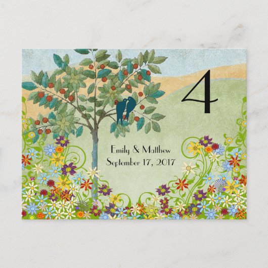 Postale Carte de numéro de mariage tourbillon de fleurs d' (Devant)