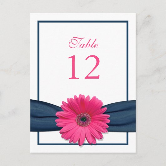 Postale Carte de numéro de tableau rose Gerbera Daisy Navy (Devant)