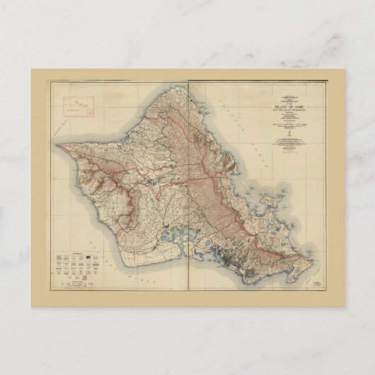 Postale Carte de Oahu, Hawaii (1938) (Devant)