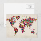 Postale Carte de papillons de la carte du monde (Devant / Derrière)
