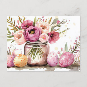 Postale Carte de Pâques au format aquarelle avec oeufs de