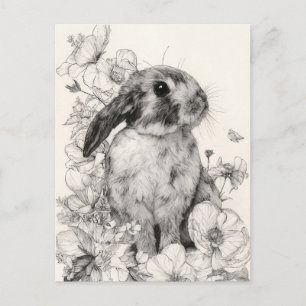 Postale Carte de Pâques avec des fleurs et un lapin de Pâq