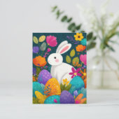 Postale Carte de Pâques avec Fleurs et Lapin de Pâques (Debout devant)