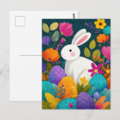 Postale Carte de Pâques avec Fleurs et Lapin de Pâques (Devant / Derrière)