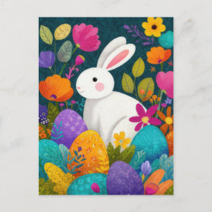 Postale Carte de Pâques avec Fleurs et Lapin de Pâques