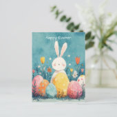 Postale Carte de Pâques avec fleurs et lapin de Pâques (Debout devant)