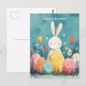 Postale Carte de Pâques avec fleurs et lapin de Pâques (Devant / Derrière)