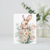 Postale Carte de Pâques avec Fleurs et Lapin de Pâques (Debout devant)