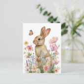 Postale Carte de Pâques avec Fleurs et Lapin de Pâques (Debout devant)
