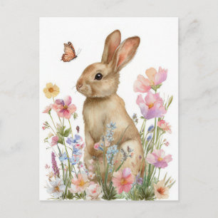 Postale Carte de Pâques avec Fleurs et Lapin de Pâques