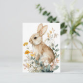 Postale Carte de Pâques avec fleurs et lapin de Pâques (Debout devant)