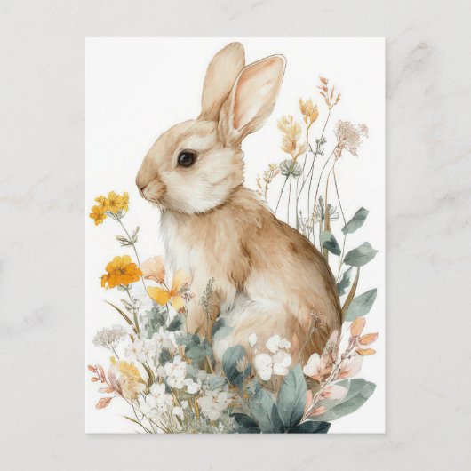 Postale Carte de Pâques avec fleurs et lapin de Pâques (Devant)