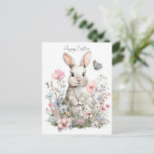 Postale Carte de Pâques avec fleurs et lapin de Pâques (Debout devant)