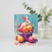 Postale Carte de Pâques avec Fleurs et Lapin de Pâques (Debout devant)