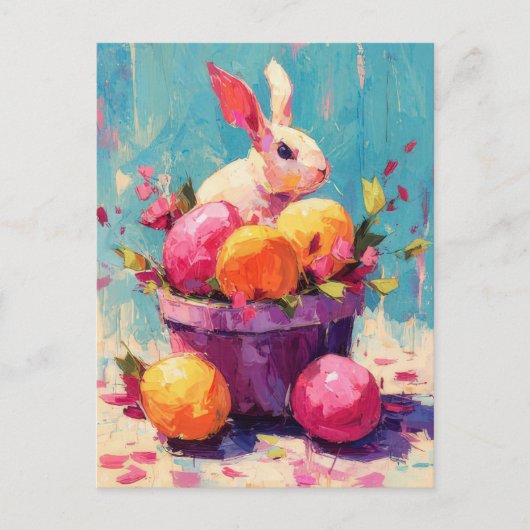 Postale Carte de Pâques avec Fleurs et Lapin de Pâques (Devant)