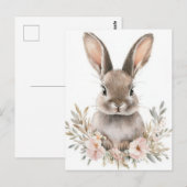 Postale Carte de Pâques avec fleurs et lapin de Pâques (Devant / Derrière)
