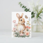 Postale Carte de Pâques avec fleurs et lapin de Pâques (Debout devant)
