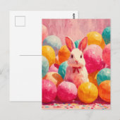 Postale Carte de Pâques avec fleurs et lapin de Pâques (Devant / Derrière)