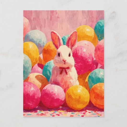 Postale Carte de Pâques avec fleurs et lapin de Pâques (Devant)