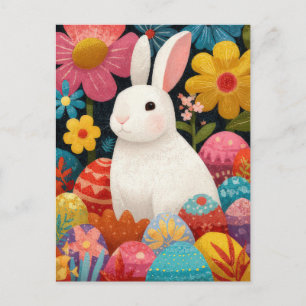 Postale Carte de Pâques avec fleurs et lapin de Pâques