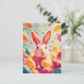 Postale Carte de Pâques avec Fleurs et Lapin de Pâques (Debout devant)
