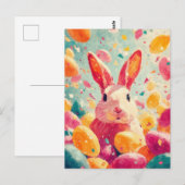 Postale Carte de Pâques avec Fleurs et Lapin de Pâques (Devant / Derrière)