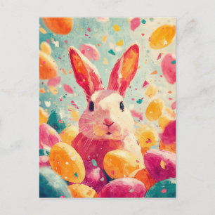 Postale Carte de Pâques avec Fleurs et Lapin de Pâques