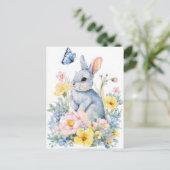 Postale Carte de Pâques avec Fleurs et Lapin de Pâques (Debout devant)