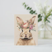Postale Carte de Pâques avec fleurs et lapin de Pâques (Debout devant)