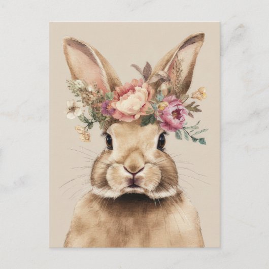 Postale Carte de Pâques avec fleurs et lapin de Pâques (Devant)