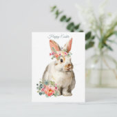 Postale Carte de Pâques avec fleurs et lapin de Pâques (Debout devant)