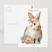 Postale Carte de Pâques avec fleurs et lapin de Pâques (Devant / Derrière)