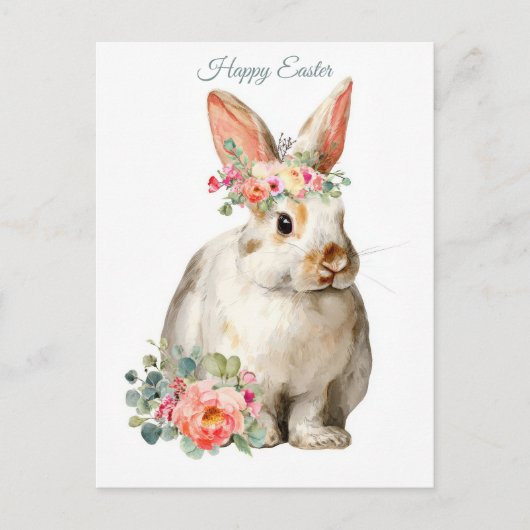 Postale Carte de Pâques avec fleurs et lapin de Pâques (Devant)