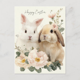 Postale Carte de Pâques avec Fleurs et Lapin de Pâques