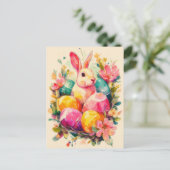 Postale Carte de Pâques avec fleurs et lapin de Pâques (Debout devant)