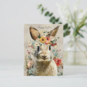 Postale Carte de Pâques avec Fleurs et Lapin de Pâques (Debout devant)