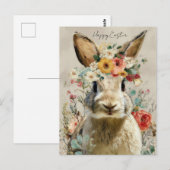 Postale Carte de Pâques avec Fleurs et Lapin de Pâques (Devant / Derrière)