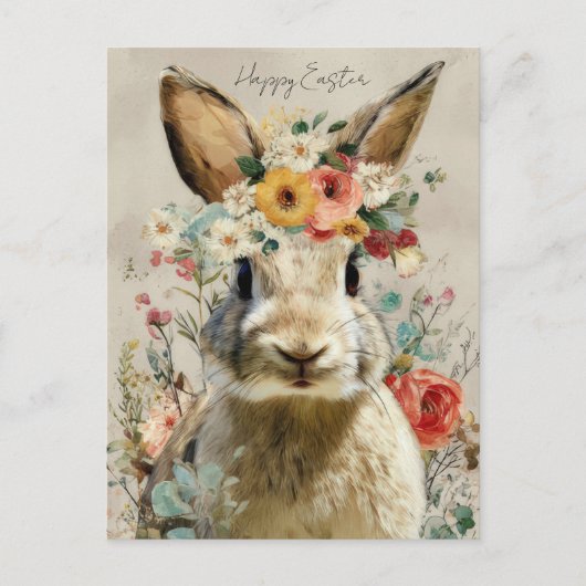 Postale Carte de Pâques avec Fleurs et Lapin de Pâques (Devant)